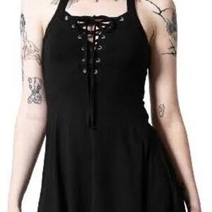 Killstar Gothica black halter mini dress plus size